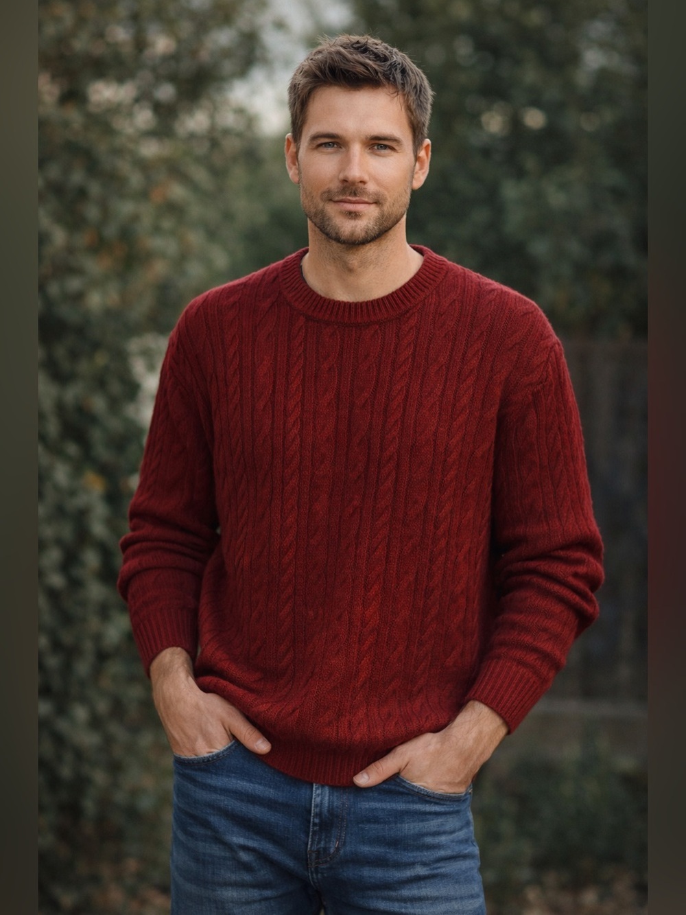 Vintage 80s-90s Turnbury Red Cable knit Sweater Mens L Hong Kong 100% Cotton